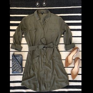 Express Olive Green Button Down Dress